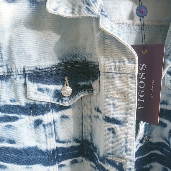 Vigoss L Y2K Blue Distressed Denim Jeans Crop Jacket - Picture 8 of 10